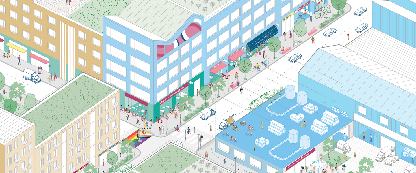 A visualisation of a mixed use area