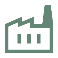 Green icon representing a factory