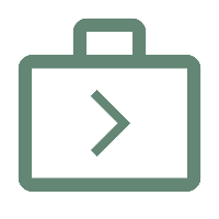 Green icon of a suitcase with a chevron in the centre